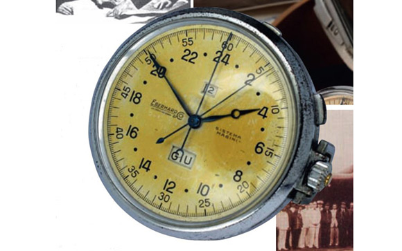 Pour son vol secret Rome-Tokyo de 1942, le pilote italien Publio Magini devait abolir toute liaison radio et voler à l'ancienne, à l'aide d'un sextant (pour déterminer la latitude) et d'une montre (pour calculer la longitude). Il commanda à Eberhard ce chronographe à rattrapante, très utilisé dans l'aviation à l'époque. 