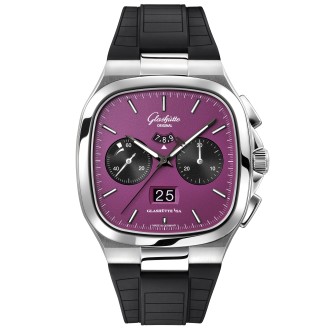 Seventies Chronograph Panorama Date Violet et bracelet en caoutchouc