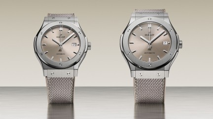 The new Classic Fusion Essential Taupe in 42 mm and 45mm ©Hublot