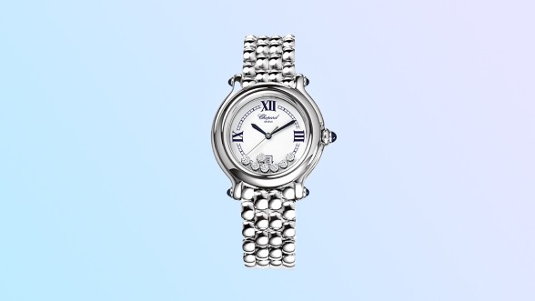 La première version sport de la Happy Diamonds présentée en 1993, en acier et ronde © Chopard