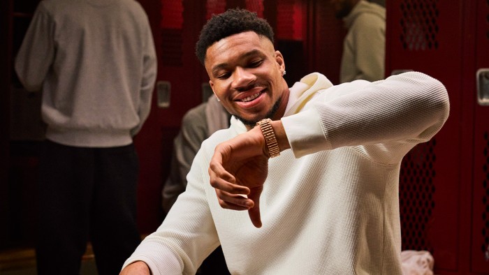 Giannis wearing his one-of-one Breitling Chronomat B01 42 © Breitling