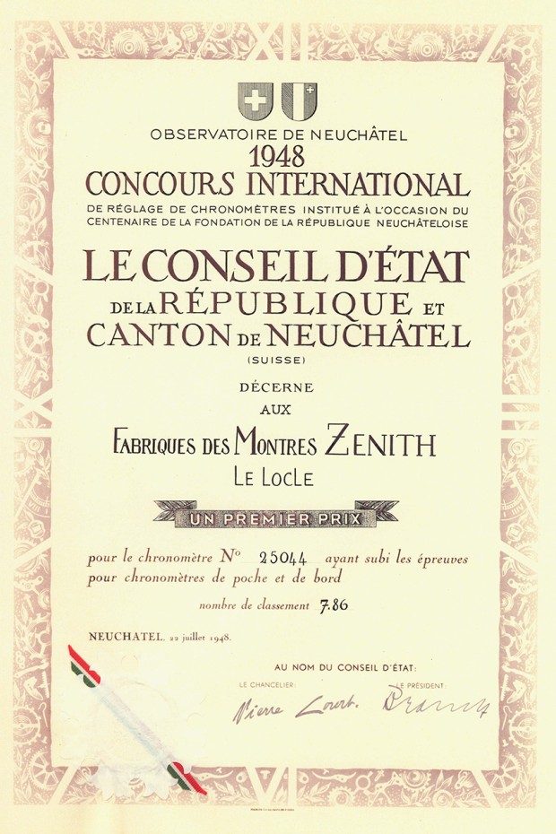 Premier Prix Concours International, 1948 © Zenith