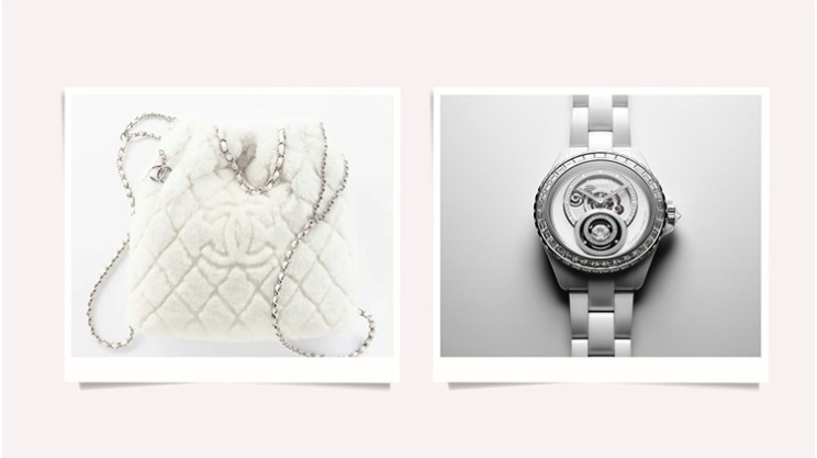 Chanel Coco Neige Large Backpack and Chanel J12 Diamond Tourbillon Calibre 5 © Chanel