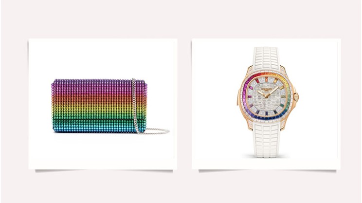 Patek Philippe Aquanaut Luce “Rainbow” Minute Repeater and Amina Muaddi Paloma Mini Clutch © Patek Philippe, Amina Muaddi