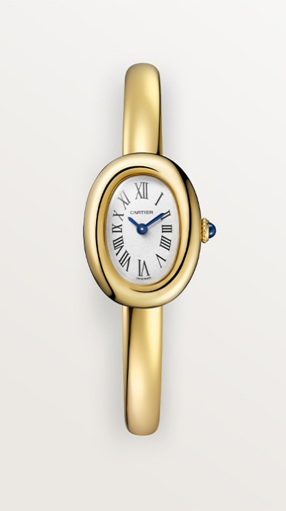 Mini Baignoire in yellow gold, 16mm diameter, quartz movement, yellow gold bracelet, CHF 11,400. © Cartier