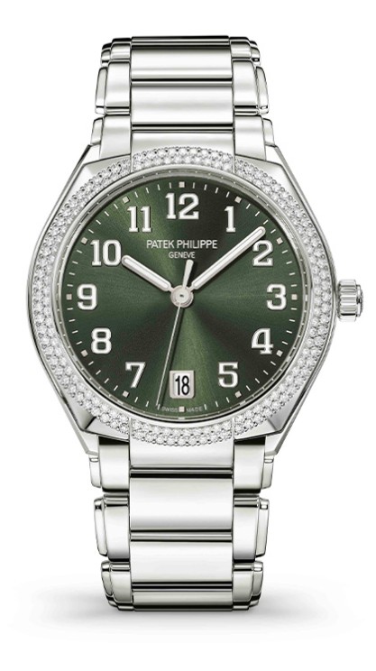 Twenty-4 in steel and diamonds, 36mm diameter, automatic movement, date in an aperture, steel bracelet, CHF 24,800. © Patek Philippe