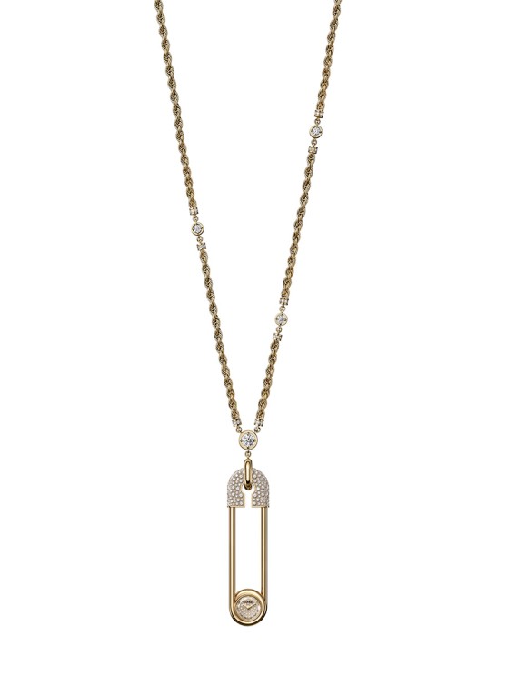 Sautoir Epingle Couture. Epingle en or jaune sertie de diamants, cadran en or jaune serti de diamants, mouvement à quartz. Chaîne en or jaune sertie de diamants. Série limitée à 20 exemplaires © Chanel