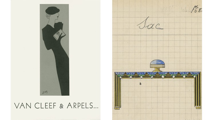 Van Cleef & Arpels catalog featuring a Minaudière, circa 1933,  Product card of a bag clasp, 1926 © Van Cleef & Arpels Archives