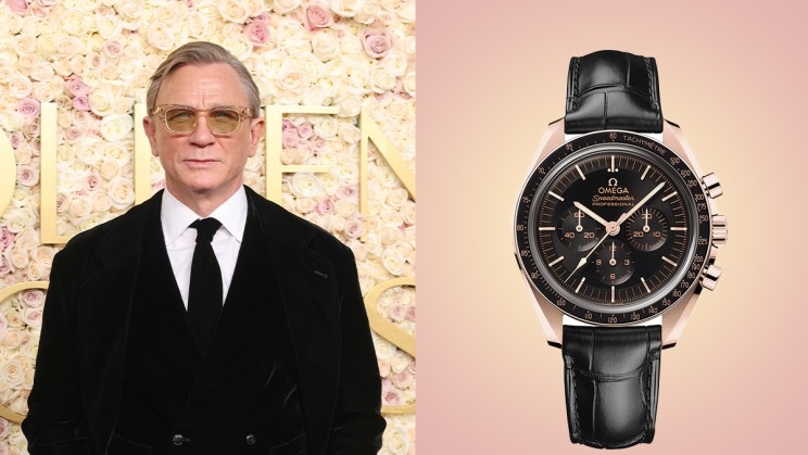 Speedmaster Moonwatch in 18K Sedna™ Gold on a black leather strap © Omega