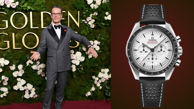  Speedmaster Moonwatch in stainless steel with a lacquered white dial and a micro-perforated black leather strap ©&nbsp;Omega