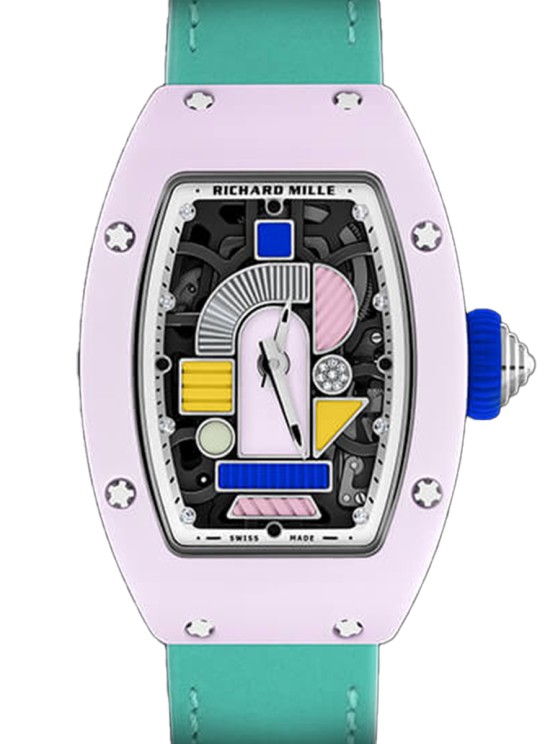 RM 07-01 en céramique rose, 45,23 mm x 31, 40 mm, mouvement squelette automatique, bracelet en caoutchouc ©&nbsp;Richard Mille 