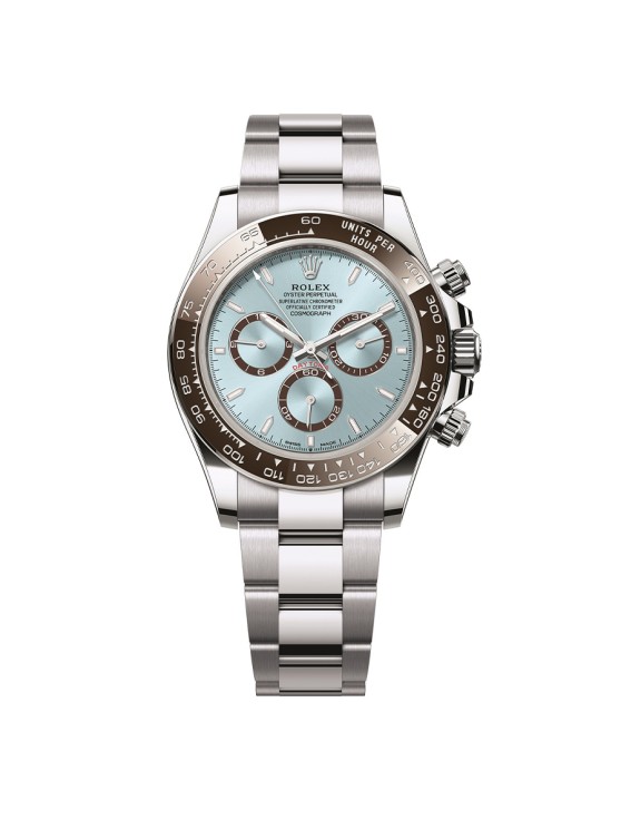 Chronographe Daytona en platine, lunette en céramique brune, 40 mm de diamètre, mouvement automatique, bracelet en platine ©&nbsp;Rolex 