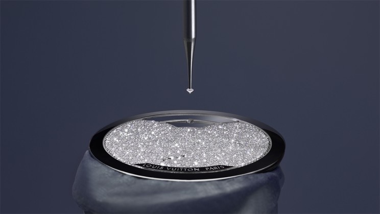 Dial of the Tambour Convergence – Platinum, diamonds ©&nbsp;Louis Vuitton