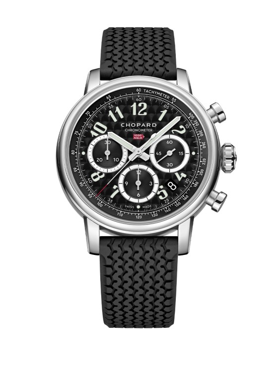 Mille Miglia Classic en acier, 40,5 mm de diamètre, mouvement chronographe automatique avec date par guichet, bracelet en caoutchouc © Chopard