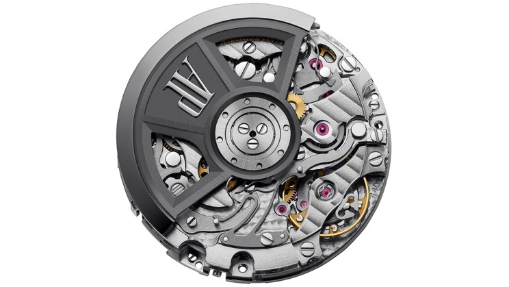 Back view of Calibre 4401 with a dark grey 22-carat pink gold oscillating weight © Courtesy of Audemars Piguet