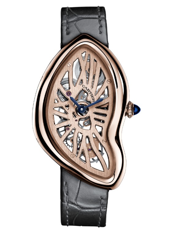  Crash en or rose, calibre 9618 MC squelette à remontage manuel, bracelet en cuir. Série limitée et numérotée de 67 pièces. Vincent Wulveryck © Cartier.