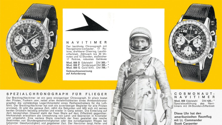 Breitling advertisement from the 1964 Breitling Catalogue for the Navitimer and the Navitimer Cosmonaute © Breitling