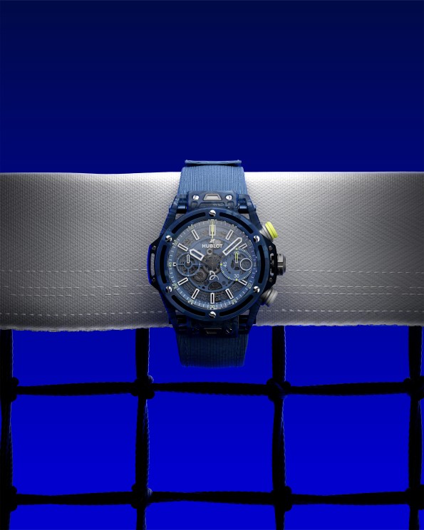La Big Bang Unico Novak Djokovic est née d’un composite innovant, fusion de raquettes usées et polos recyclés, une montre à la fois technique et durable ©Hublot