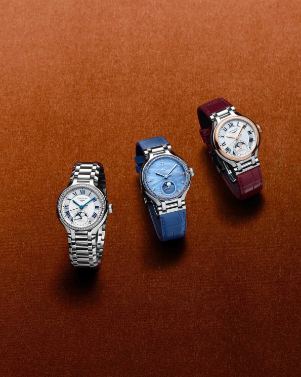 Trois variante de la PrimaLuna © Longines