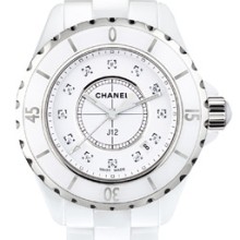 J12 Céramique blanche, cadran 12 index diamants