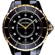 Céramique noire, or rose / cadran 11 index diamants