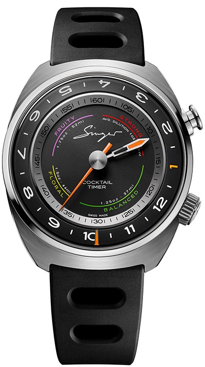 Inspirée de la Flytrack Barista, cette création de 12 pièces uniques porte les couleurs de la fête et les valeurs de l’horlogerie avec originalité © Singer Reimagined