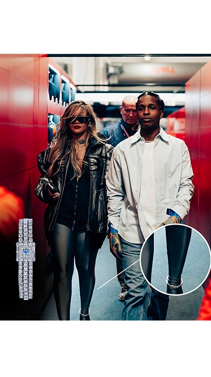 Rihanna wearing the Jacob & Co. Watch Anklet ©&nbsp;@scuderiaferrari