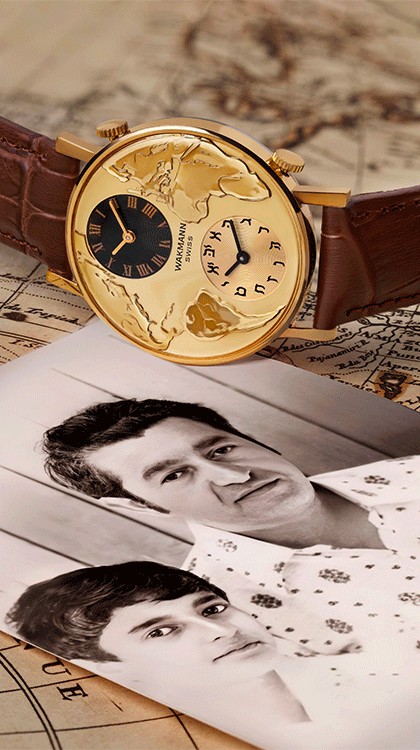 Wakmann timepiece with two time zones and a picture of Jacob with his father&nbsp;© Jacob & Co.  ​