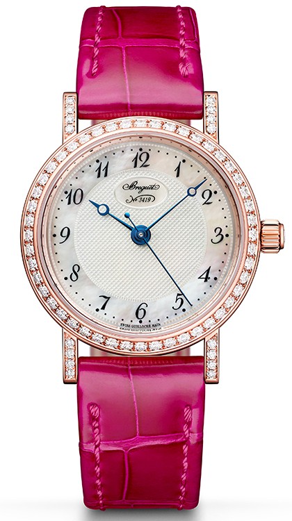 Classique Dame reference 8068 in rose gold with diamonds, 30mm diameter, automatic movement, leather strap © Breguet