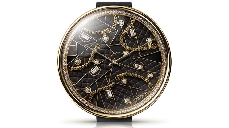 Mademoiselle Privé Pique-Aiguilles in yellow gold and titanium with diamonds, 55mm diameter, quartz movement, fabric strap. 20-piece limited edition © Chanel